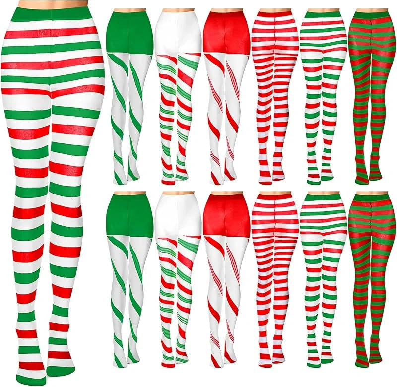 Marke: Therwen Therwen 12 Packungen Weihnachten Gestreifte Strumpfhosen Voller Länge Strumpfhosen Streifen Strümpfe Candy High Stocking Party Cosplay Zubehör — Weihnachtsmode