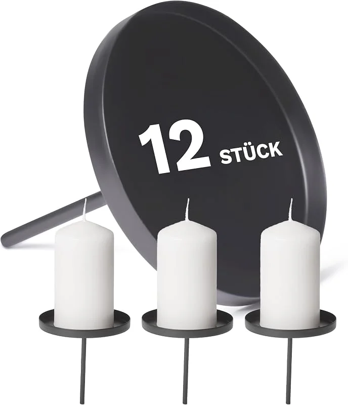 Besuche den Novaliv-Store Novaliv 12x Kerzenpick Flach, 8 cm SCHWARZ Kerzenhalter für Adventskranz Kerzenpin Weihnachtskranz — Advent und Tisch
