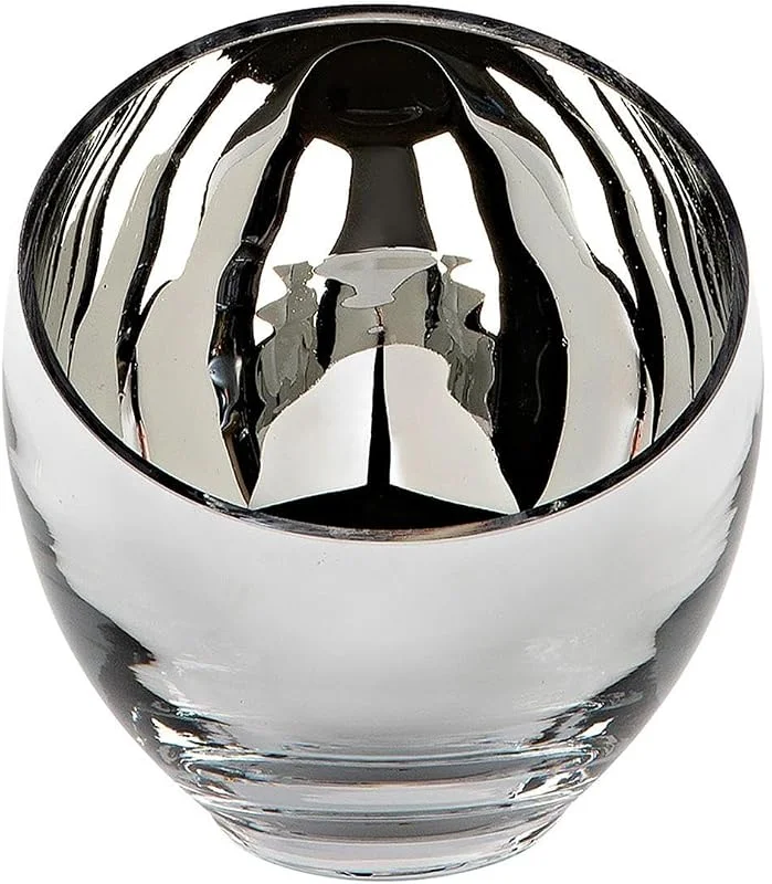 Besuche den Fink-Store Fink eleganter silberner Teelichthalter Ø 11 cm Glas Kerzenhalter in kugeliger Vasenform — Kerzenlicht Abendessen