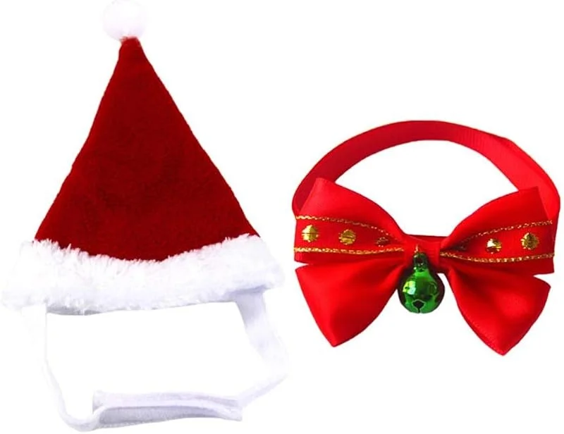 Marke: balacoo Balacoo Weihnachts-Kostüm mit Kragen und Fliege, Weihnachtsmannmütze, Weihnachtsmann, Party-Dekoration, Welpen, Katzen, Haar-Zubehör — Weihnachtsmode