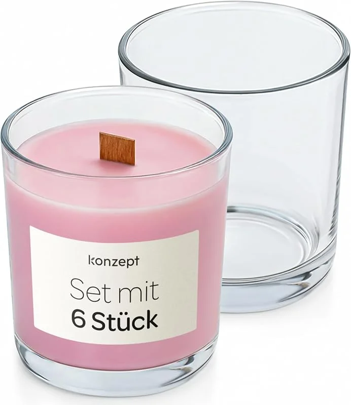 Besuche den KONZEPT-Store KONZEPT Kerzengläser 180 ml, 8×7 cm – 6er Set kleine Gläser für Kerzen, Teelichthalter Glas, ideal für Teelichter, Dekoration & DIY-Kerzen — Kerzenlicht Abendessen