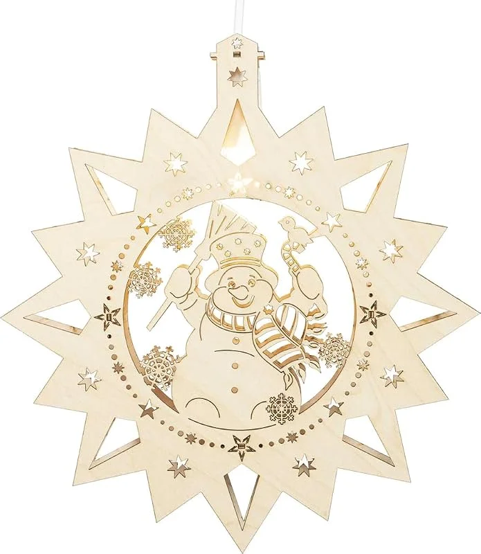 Besuche den Rudolphs Schatzkiste-Store Rudolphs Schatzkiste Fensterstern Schneemann elektrisch beleuchtet LED Natur BxHxT 30x32, 5x4, 5cm NEU Fenstermotiv Weihnachten Adventsstern Holz Seiffen Erzgebirge Stern Linde Fensterdeko Be — Weihnachtsdeko