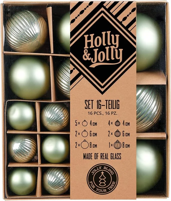 Marke: Holly & Jolly Holly & Jolly - Weihnachtskugeln mit Struktur Mild Sage, 16 Stück — Weihnachtsdeko