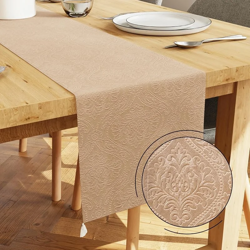 Besuche den Encasa XO-Store Encasa XO Tischläufer, Geprägter Samt, Modern 13"x59" Beige — Küche & Haushalt