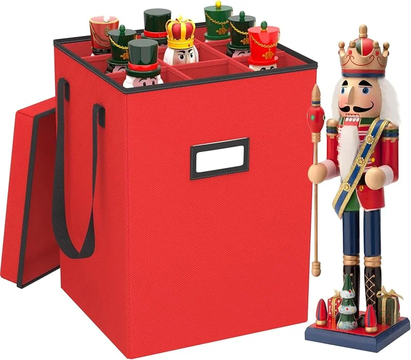 Besuche den VERONLY-Store Aufbewahrungsbox für Nussknacker und Figuren, für bis zu 22, 9–40, 6 cm große Nussknacker, Ornamente und mehr, Urlaubsdekor-Organizer mit verstellbaren Trennwänden, Nussknacker nicht im Lieferumfang — Weihnachtsdeko