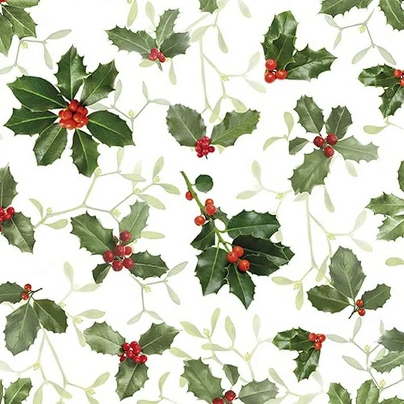 Besuche den Home Fashion-Store 20 Servietten Muster von Ilex und Mistelzweige, Winter, Weihnachten, Tischdeko, Decoupage, Serviettentechnik 33x33cm — Advent und Tisch