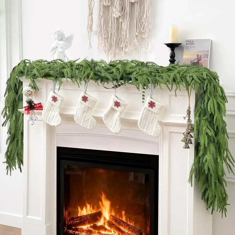 Marke: Gamiu Norfolk Tannengirlanden, fühlt sich echt an, natürliche Winterkiefer, Weihnachtsgirlande, 1, 8 m, künstliche Grüngirlande für Kaminsims, Wand, Innen- und Außenbereich, Weihnachtsdekoration