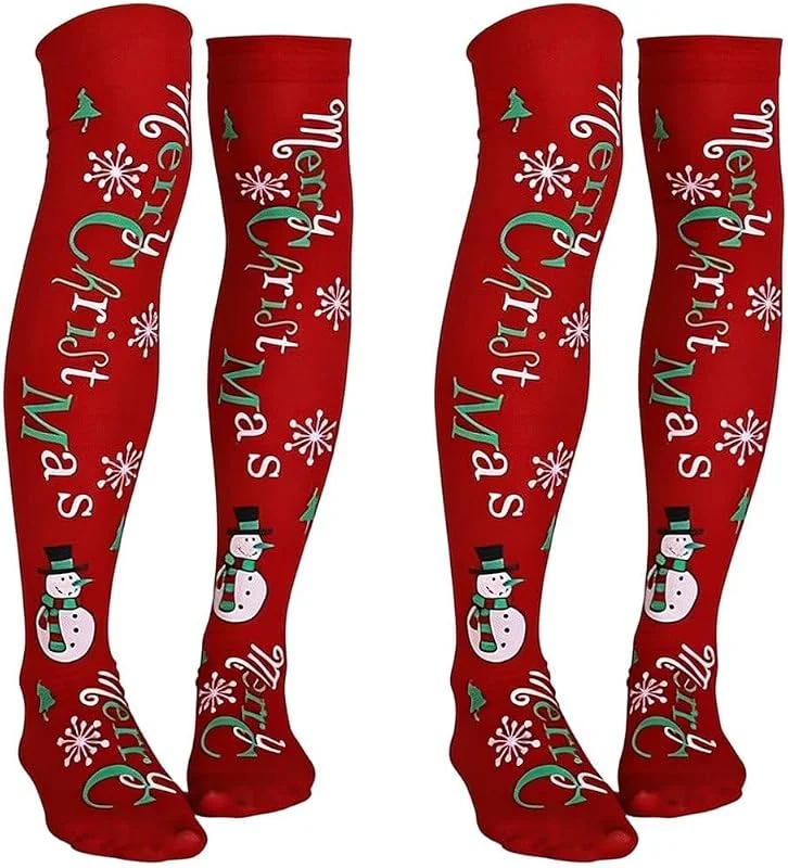 Marke: Dianzan Dianzan 2 Paar Weihnachtliche Oberschenkelhohe Socken, Bedruckte Röhrensocken, Kniestrümpfe Für Weihnachtskostüme — Weihnachtsmode