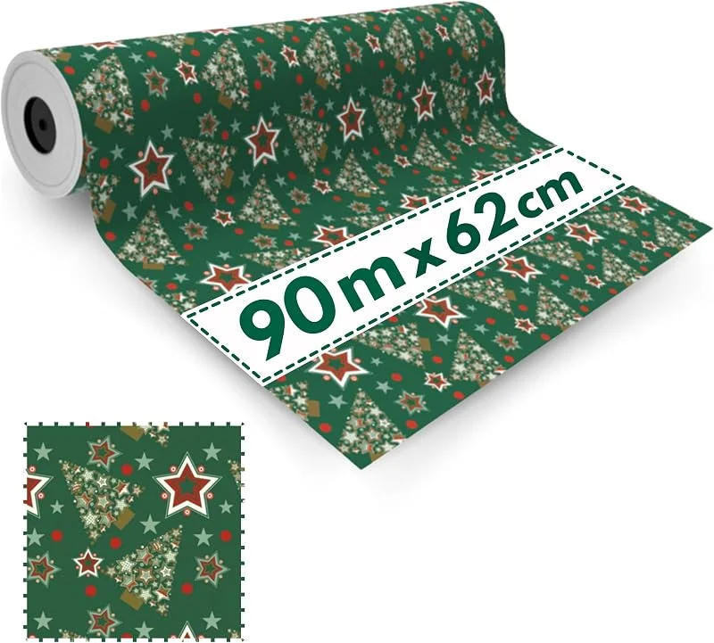 Besuche den Espirito Rebelde-Store Geschenkpapier Rolle Weihnachtsbäume 62 cm x 90 m – Robustes Weihnachts-Geschenkpapier für Läden, Geschenke und Feiern, Espirito Rebelde — Geschenkverpackung