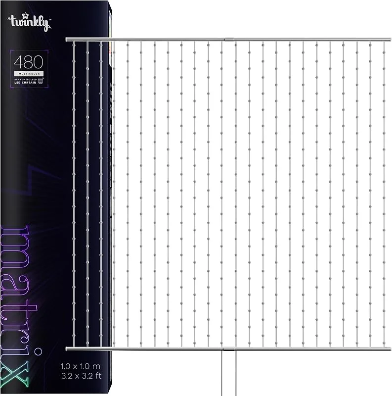 Besuche den Twinkly-Store Twinkly Matrix 480 LED RGB, LED-Vorhang mit hoher Dichte, Smarte Mehfarbige RGB Gaming-Lichter, Kompatibel mit Razer Chroma, Omen, Alexa, Google Home, App-Steuerung, Transparentes Kabel, 1m x 1m — Weihnachtsbeleuchtung