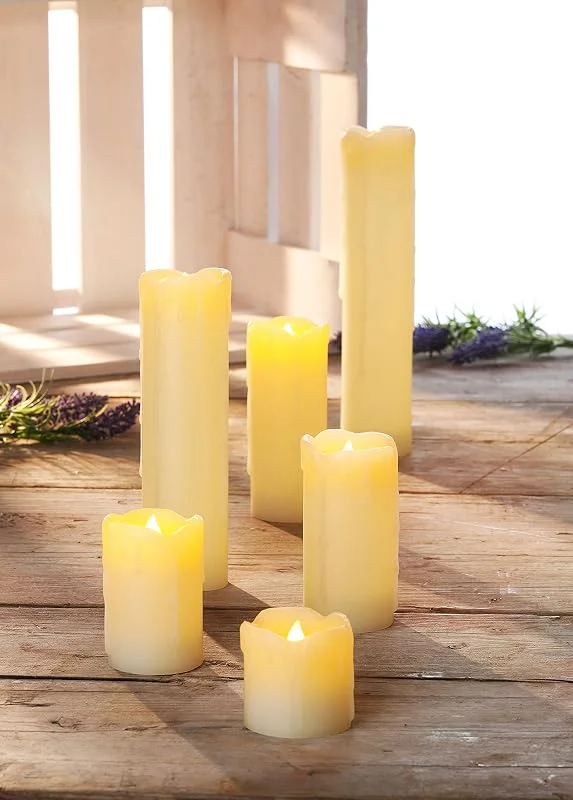 Besuche den Spetebo-Store Spetebo LED Echtwachs Kerzen - 6er Set, verschiedene Größen - mit flackernder Flamme und Timer Funktion Herbst Winter Weihnachts Dekoration — Kerzenlicht Abendessen