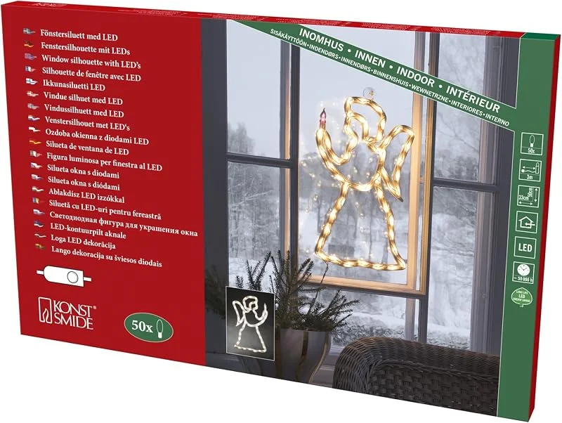 Besuche den Konstsmide-Store Konstsmide LED Fenstersilhouette, Engel, 50 warm weiße Dioden, 230V, Innen, weißes Kabel - 2173-010 — Weihnachtsbeleuchtung