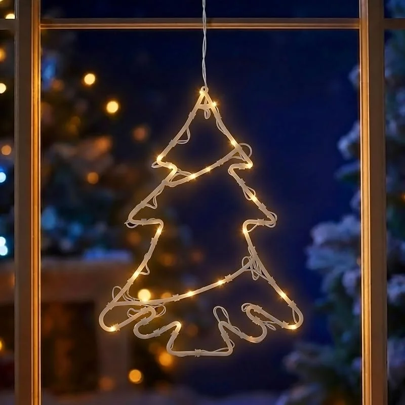 Besuche den Spetebo-Store Spetebo Fensterbild Weihnachtsbaum 35 LED - Fensterdeko mit Dual Timer - Tanne Fenster Silhouette warm weiß beleuchtet Batterie betrieben — Weihnachtsdeko