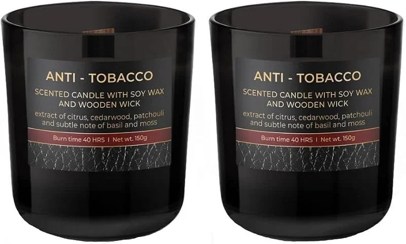Besuche den Dekohelden24-Store Dekohelden24 Duftkerze, Windlicht, Kerze im Glas - 2er Set, Duftrichtung Anti - Tobacco, L, B, H 8, 5 x 8 x 8, 5 cm, 150g — Kerzenlicht Abendessen
