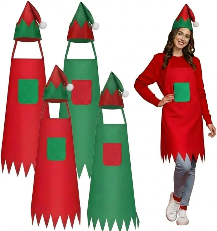 Marke: SATINIOR 8-teiliges Weihnachts-Elfen-Set mit Schürze und Hut für Weihnachtsfeier, Kostüm-Zubehör — Weihnachtsmode