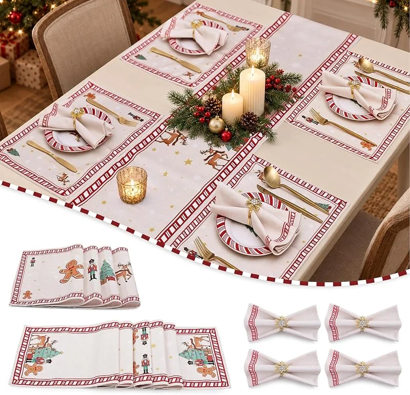 Marke: Beyinli Weihnachtstischläufer & Platzsets, 13-tlg. festliches Tischdeko-Set — Küche & Haushalt