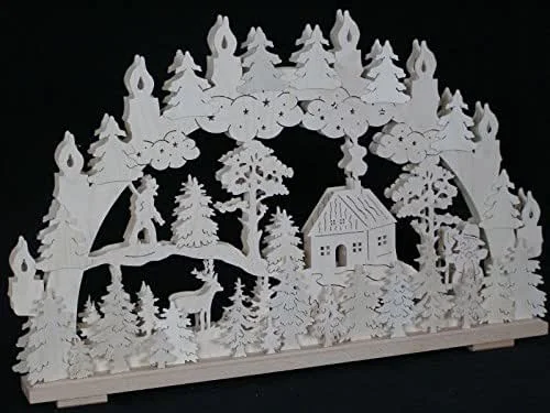 Besuche den Rudolphs Schatzkiste-Store Rudolphs Schatzkiste Schwibbogen mit Waldmotiv mit Jäger Haus Schneemann und Beleuchtung BxHxT 70x44x7cm NEU Lichterbogen Fensterbogen Spitzbogen Erzgebirge Seiffen Weihnachten Licht Holz Dekoration — Weihnachtsdeko