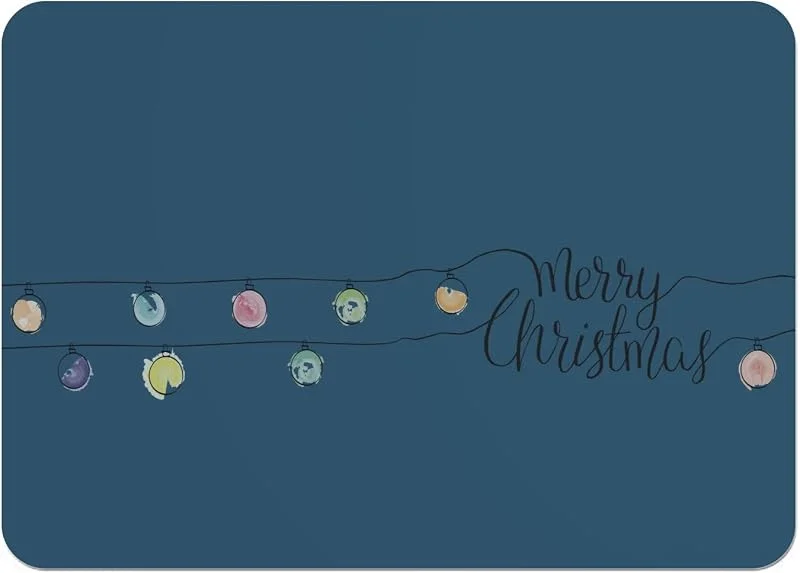 Marke: Fabulous Tischset mit Unterseite aus Kork, Blau – Merry Christmas Lichterkette, Weihnachtsmotiv, groß, 39, 5 x 28, 5 cm — Küche & Haushalt
