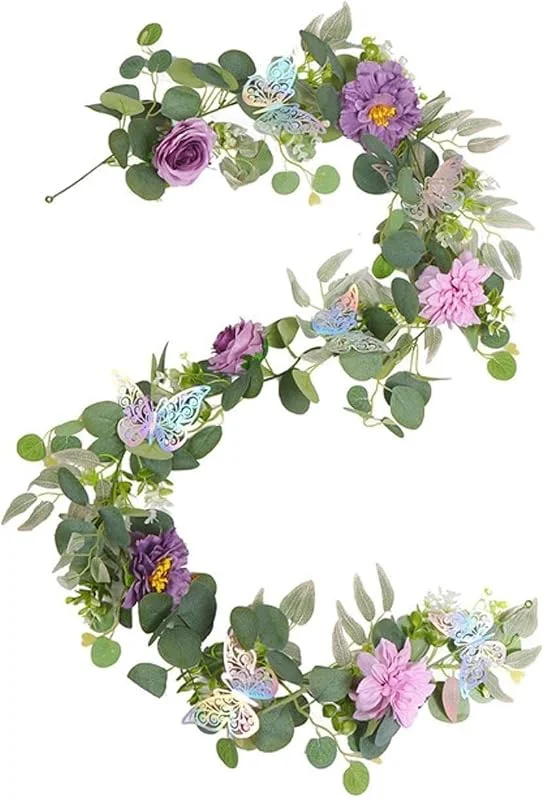 Marke: Generic Künstliche Eukalyptus-Blumengirlande mit Rosen, 180 cm, Girlande Vintage Gefälschte Blume Pfingstrose Rosenrebe Grün Dekorative Wandbehangpflanze für Hochzeit, Party, Tischdeko (Lila) — Weihnachtsdeko