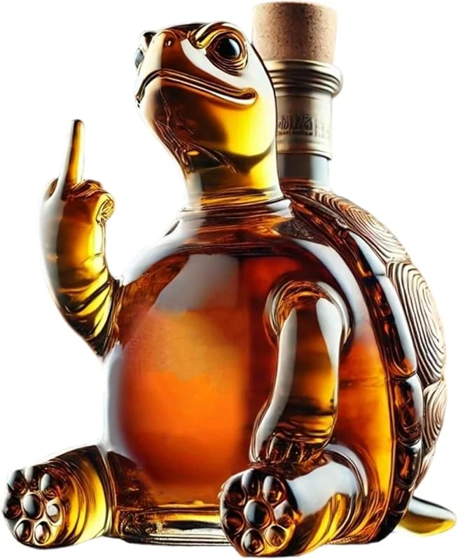 Marke: AZIDWERYQ Whiskey-Dekanter, 350 ml, Schildkröten-Wein-Dekanter zeigt seinen Mittelfinger, 5, 1 x 5, 1 x 7, transparente Glas-Whisky-Flasche mit Stopfen für — Wein und Festtafel