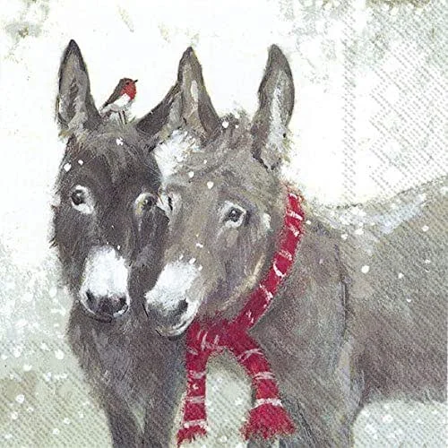 Besuche den Serviettenshop-Store 20 Servietten Zwei Esel zur Winterzeit, Winter, Weihnachten 33x33cm — Advent und Tisch