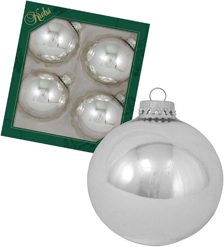 Besuche den Dekohelden24-Store Dekohelden24 Lauschaer Christbaumschmuck - Baumkugeln aus Lauscha, Christbaumkugeln Silber Lauscha, 4er Set Kugeln Uni glänzend Silber, 8 cm, mit silbernem Krönchen. — Weihnachtsdeko