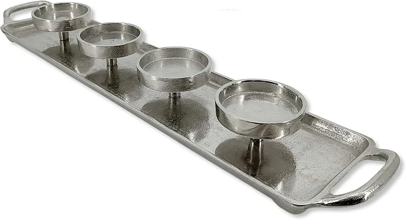 Besuche den DARO DEKO-Store Metall Kerzenhalter Silber 63cm für Vier große Stumpen-Kerzen Tisch-Deko Advent-Kerzenständer — Advent und Tisch
