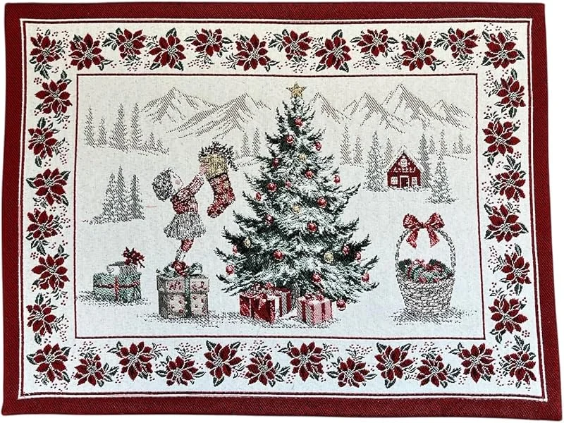 Besuche den Home of Christmas-Store Gobelin Platzset Weihnachten 35x45 cm, Hochwertiges Jacquard Tischset, Festliche Tischdeko & Platzmatte, (Frohe Weihnachten, Platzset 35x45 cm, Weihnachtsbaumschmücken) — Advent und Tisch