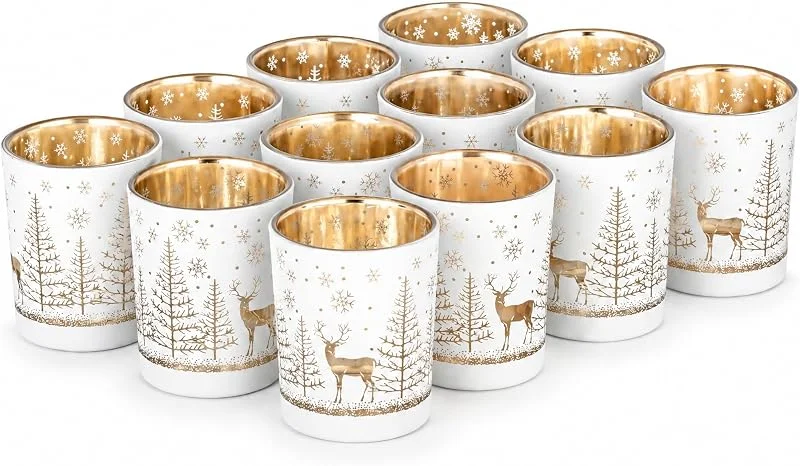 Marke: Kamelio Teelichthalter Weihnachten aus Glas, 12er Set Windlicht, Tischdeko Teelicht — Advent und Tisch