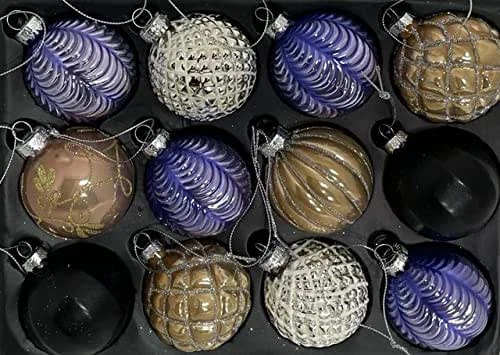 Marke: MC-Trend 12er Set edle Luxus Glas Weihnachtskugeln Ø 6cm Weihnachtsbaum Kugeln Christbaumkugeln Weihnachten Deko Christbaumschmuck (Mix II) — Weihnachtsdeko