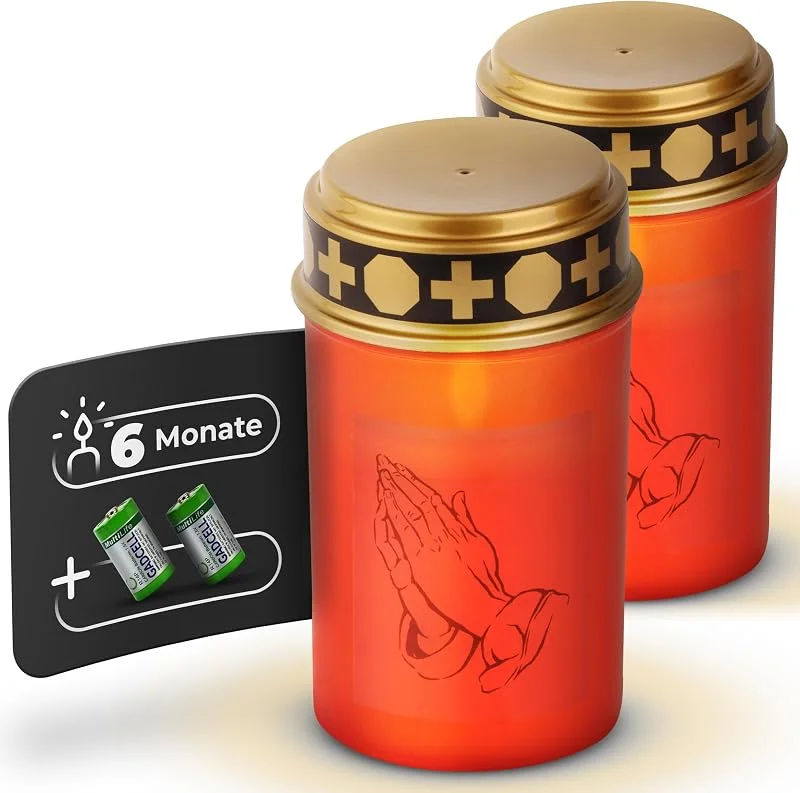 Besuche den Novaliv-Store Novaliv Grablichter rot 2x Dauerbrenner Grablicht LED Kerzen flackernde Flamme LED Grabkerze mit Batterie Friedhofskerze Gedenkkerze Grablaterne Ewiges Licht Trauerkerze — Kerzenlicht Abendessen