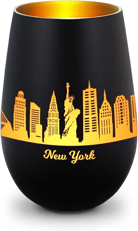 Besuche den GRAVURZEILE-Store GRAVURZEILE Deko Windlicht aus Glas mit Gravur - Skyline New York - Hochwertige 360° Lasergravur - Dekoratives Geschenk als Andenken, Souvenir oder für Sammler zum Geburtstag - Farbe: Schwarz, Gold — Advent und Tisch
