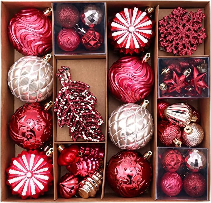 Marke: Pesoncarl 62-teiliges Weihnachtskugel-Set, bruchsicheres Weihnachtsschmuck-Set, Weihnachtsbaumschmuck aus Kunststoff zum Aufhängen im Urlaub, Stil 2 — Weihnachtsdeko