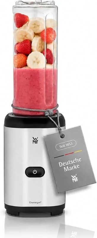 Besuche den WMF-Store WMF Kult X Mix & Go Mini Smoothie Maker, Standmixer, Blender elektrisch, Shake Mixer 300 Watt Leistung, Tritan-Kunststoff Flasche 600ml, auslaufsicherer Schraubdeckel, rutschfeste Füße, Silber, Schwarz — Küche & Haushalt