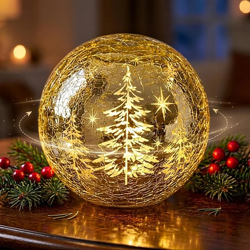 Besuche den Spetebo-Store Spetebo LED Crackle-Glas Weihnachtskugel Gold drehend mit Timer - 15 cm — Weihnachtsbeleuchtung