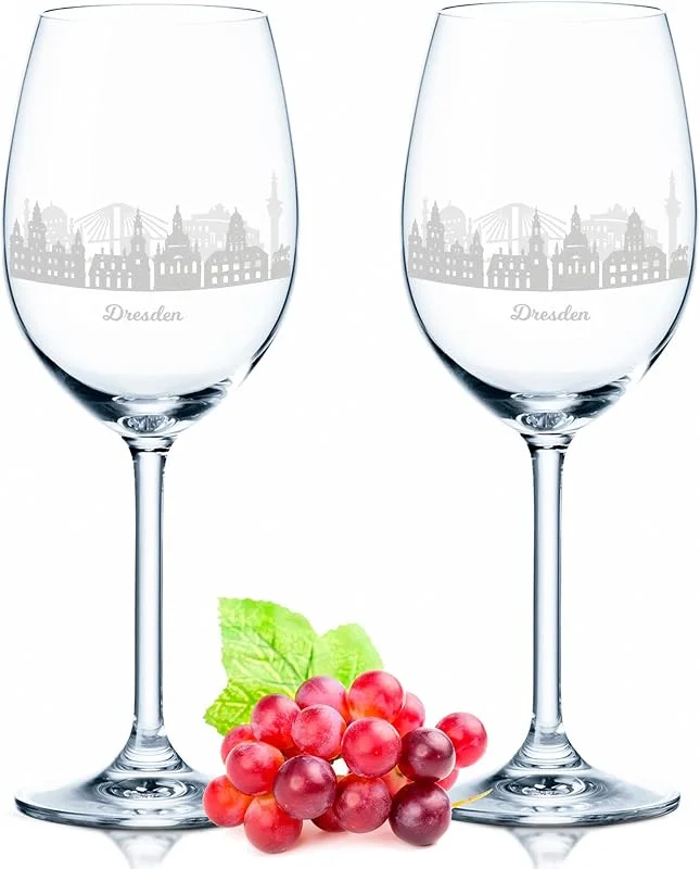 Besuche den GRAVURZEILE-Store GRAVURZEILE Weingläser mit Gravur - Skyline Dresden im Set - Hochwertige 360° Lasergravur - schönes Geschenk als Andenken, Souvenir oder für Sammler & Weingenießer zum Geburtstag — Wein und Festtafel