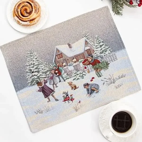 Besuche den Home of Christmas-Store Gobelin Weihnachtstischdecke, Weihnachtliche Tischwäsche, Tischläufer, Tischdecke für Weihnachten und Neujahr (Winterspaß (mit Lurex), Platzset 40x50 cm) — Küche & Haushalt