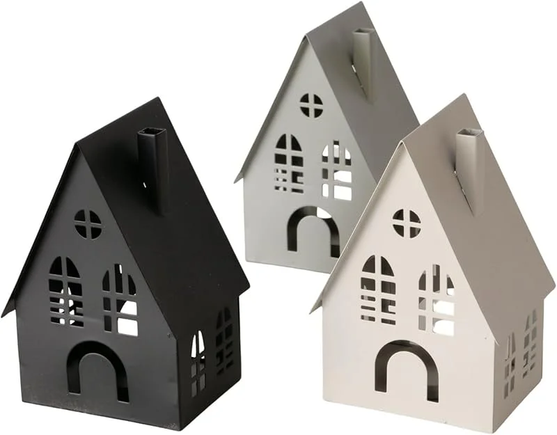 Besuche den Seaside No.64-Store 3er-Set Lichthäuser aus Metall – grau, beige, schwarz – 9 x 7, 3 x 12, 9 cm — Advent und Tisch