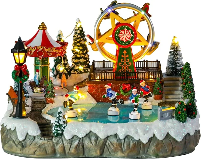 Marke: MUMTOP MUMTOP Weihnachtsdorfhäuser, Weihnachts-Riesenrad mit Karussell, Musik — Weihnachtsdeko