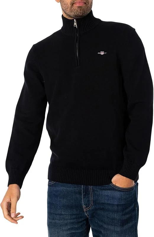 GANT Herren Casual Cotton Halfzip Pullover, Schwarz, M EU — Weihnachtsmode
