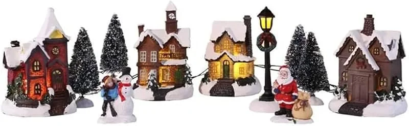 Marke: Haushalt International Haushalt International Weihnachtsstadt mit Schneedekoration Weihnachtsdorf LED Lichthäuser 3D Weihnachtsszene Dekoration Weihnachten — Weihnachtsdeko