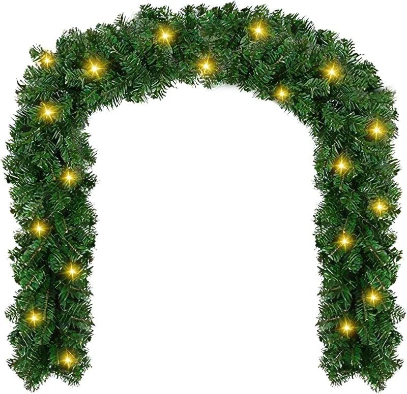 Besuche den SWANEW-Store Weihnachtsgirlande, 5m Künstlich Tannengirlande mit 100 LEDs Warmweiß, 8 Beleuchtungsmodi verfügbar Weihnachtsdeko für Innen und Außen Treppengeländer Weihnachtsbaum