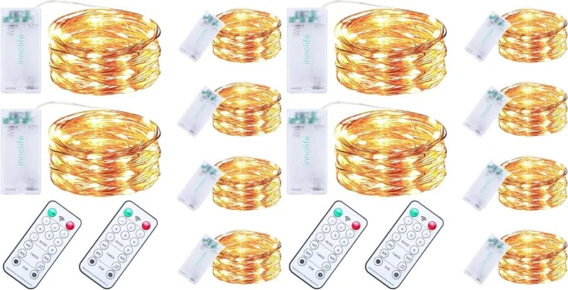 Besuche den innolife-Store innolife 6 Stück Lichterkette Batterie, 3M 30LED Lichterkette Batterie mit Timer 8 Modi Wasserdichte Fernbedienung Lichterketten für Halloween Weihnachten Innen und außen Garten Deko (Packung mit 2) — Weihnachtsbeleuchtung
