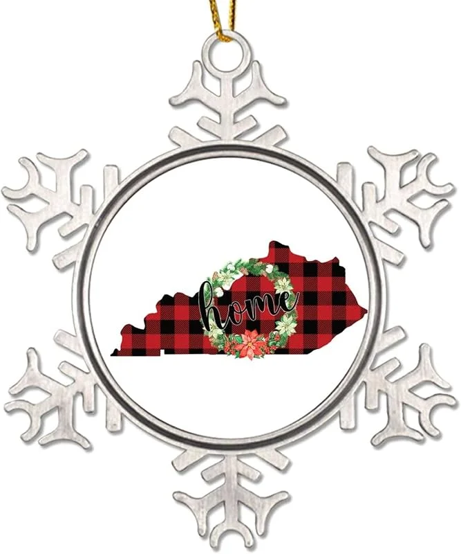 Marke: CowkissSign Weihnachtskranz Kentucky Baumdekoration Ornament American State USA States Metall Schneeflocke Weihnachtsschmuck Andenken Home State Rot und Schwarz Plaid Weihnachtsbaum Dekorationen — Weihnachtsdeko