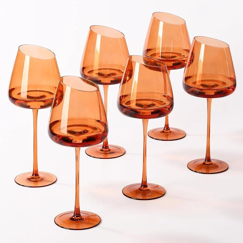 Marke: Physkoa Physkoa Weingläser, schräg, farbig, Orange, 530 ml, mundgeblasene Kristall-Weingläser, perfekt für Partys zu Hause und als Hochzeitsgeschenk, mehrfarbige Glaswaren-Kollektion, 6 Stück — Wein und Festtafel