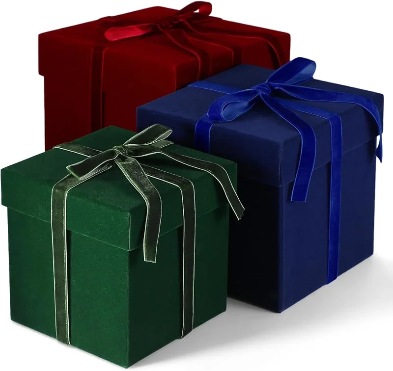 Marke: Chivertion Chivertion Weihnachts-Geschenkbox-Set aus Samt mit Deckel, Marineblau, Burgunderrot, Grün, Geschenkboxen mit Band, quadratisch, Geschenkverpackung, Aufbewahrung für Weihnachten, Urlaub, Geburtstag