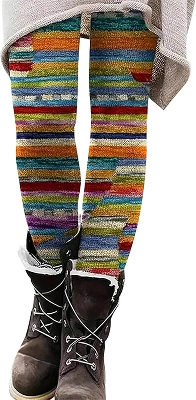 Marke: Generisch Leggings Gefüttert Damen Winter Bunt - Norweger Leggings Damen Baumwolle Thermohose Große Größen Frauen Thermoleggins Muster Sporthose High Waist Fleece-Winterleggins Blickdicht Sportleggins — Weihnachtsmode
