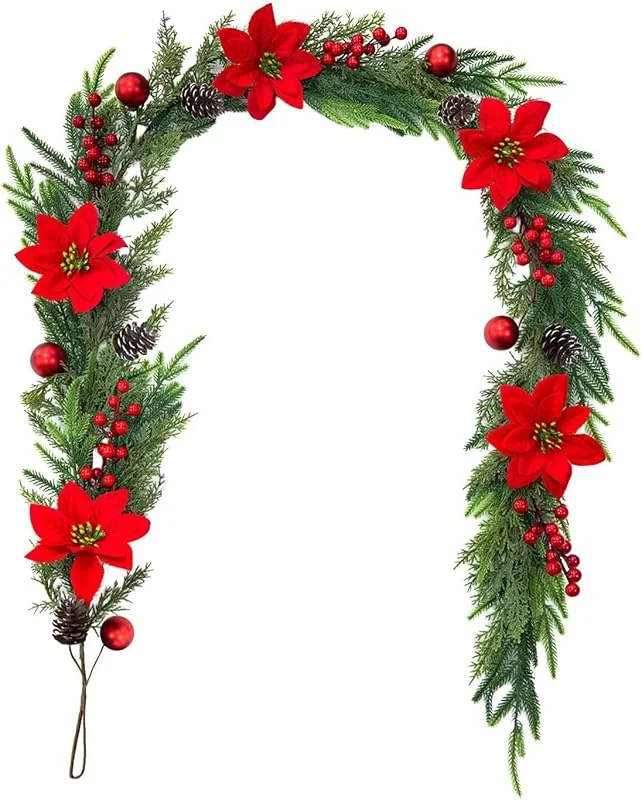 Marke: Generisch Generisch Künstliche Weihnachtsgirlande mit Weihnachtssternen & Zapfen — Weihnachtsdeko