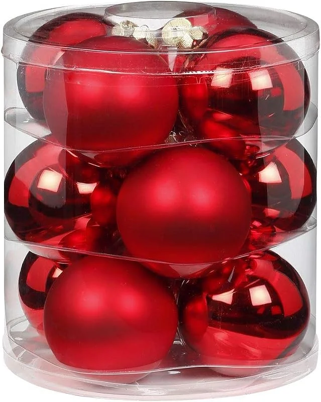 Marke: MAGIC by Inge Magic Weihnachtskugeln Glas 8cm 12 STK. Christbaumkugeln (Rot Glanz, Matt) — Weihnachtsdeko