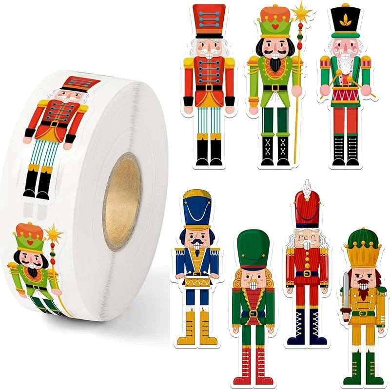 Marke: CYWQ CYWQ Nussknacker-Aufkleber für Weihnachten, 500 Stück, niedliche Königssoldaten-Figuren, selbstklebende Etiketten, Abziehbilder, Weihnachten, Winterurlaub, Bastelzubehör, 8 Designs — Weihnachtsdeko